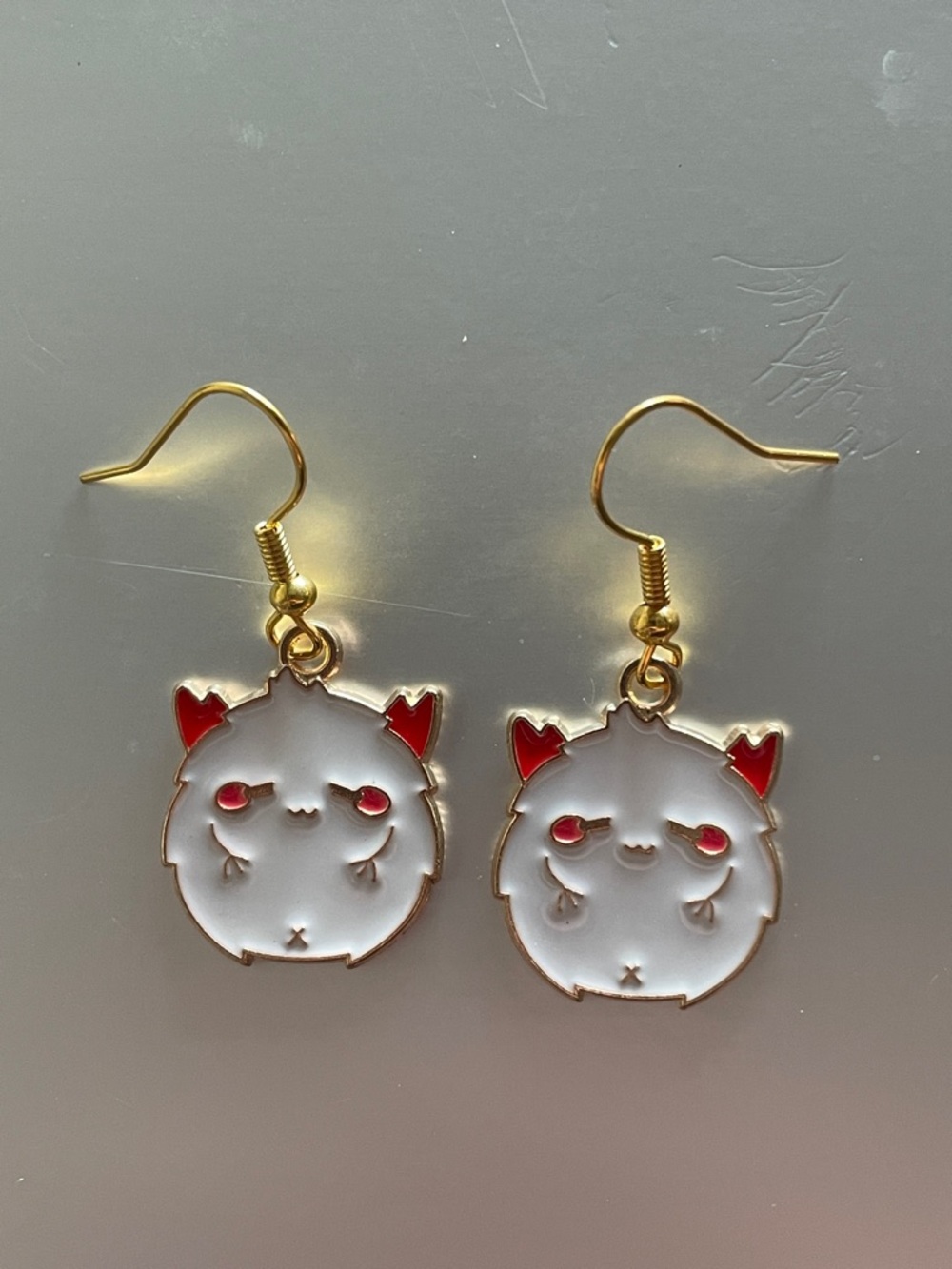 Gold Hook White & Red Cute Monster Drop Earrings